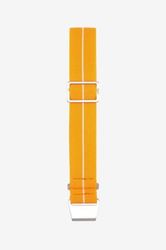Orange nylon parachute watch strap with one white stripe