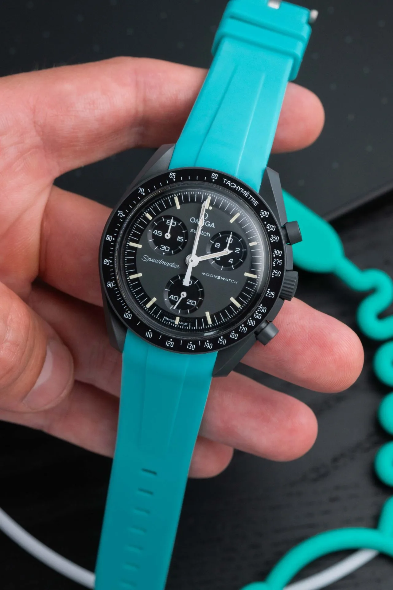 Rubber strap for Omega X Moonswatch - Aqua - Image 4