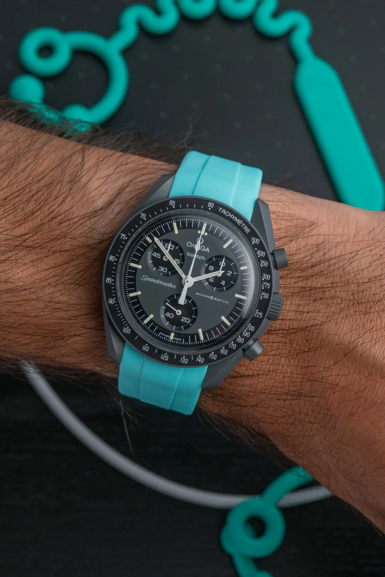 Rubber strap for Omega X Moonswatch - Aqua - Image 2