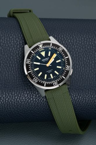 Squale 1521 Militaire paired with Army Green Straight End Rubber Watch Strap