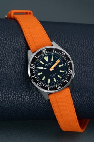 Squale 1521 Militaire + Orange Straight End Rubber Watch Strap