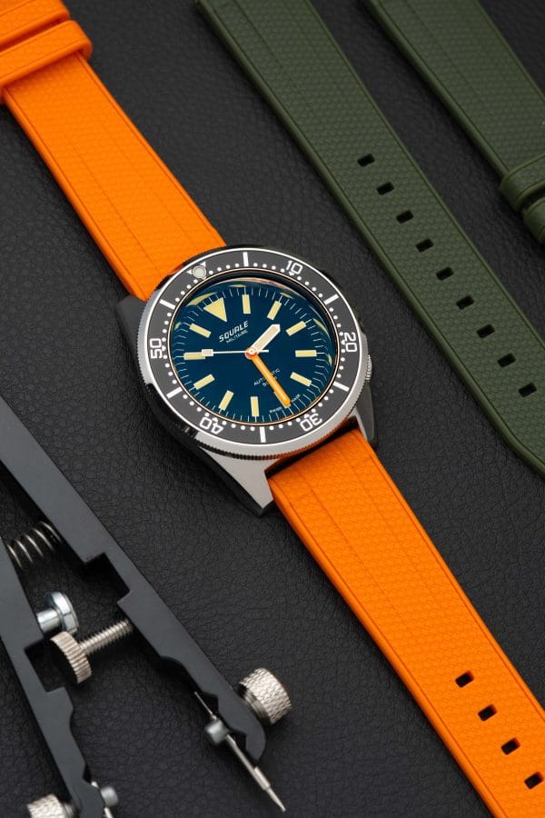 Squale 1521 + Orange Straight End Rubber Watch Strap