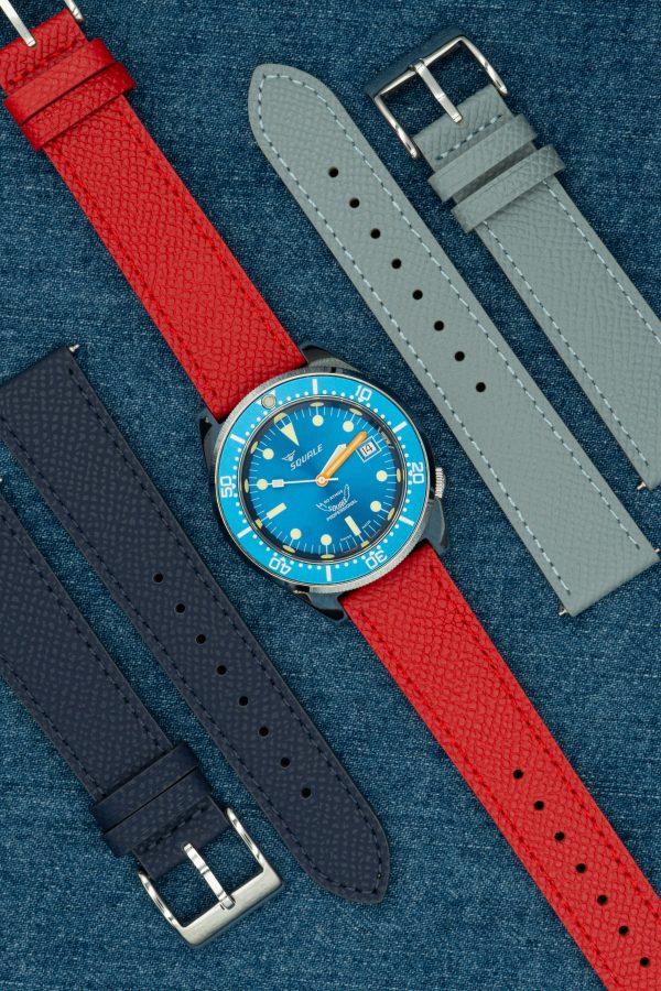 Red Leather watch strap with stitches - Epsom Texture