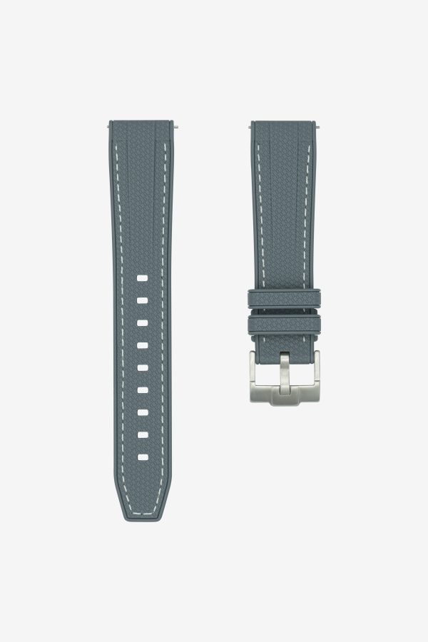 Grey Textured Rubber Watch Strap - With Contrasting Stitches.