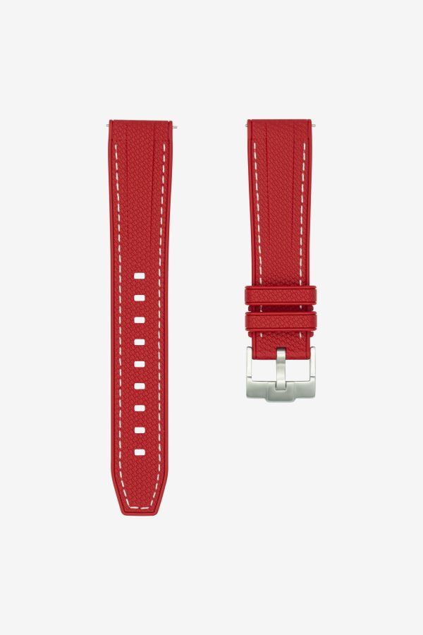 Straight End Rubber Watch Strap 20mm-22mm - Monaco - Red - Stitches