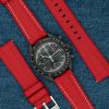 Straight End Rubber Watch Strap - Red - White Contrast Stiches