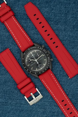 Straight End Rubber Watch Strap - Red - White Contrast Stiches