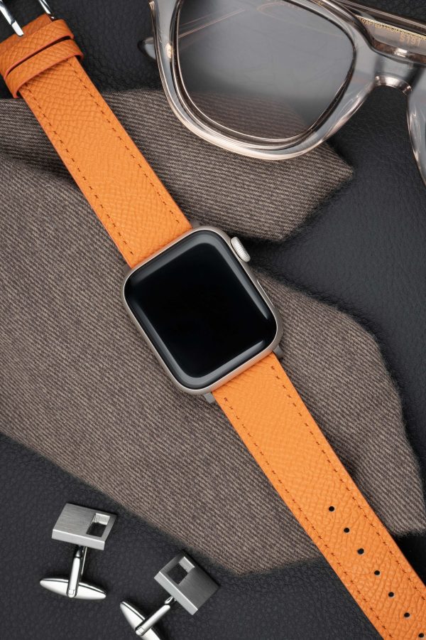 apple watch band - orange - leather strap - watch strap - epsom leather